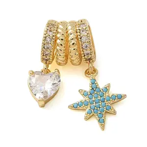 Brass Micro Pave Cubic Zirconia European Dangle Charms
