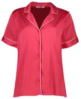 Koton Satin Pajama Top with Short Sleeves and Shirt Collar with Buttons and Embroidery