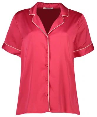 Koton Satin Pajama Top with Short Sleeves and Shirt Collar with Buttons and Embroidery