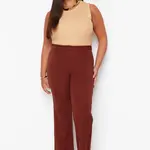 Trendyol Curve Brown High Waist Ribbed Stitched Spanish Leg Woven Fabric Trousers