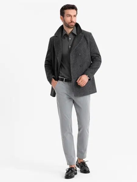 Ombre Men's short double-breasted wool coat - graphite