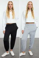 Trendyol Black-Grey Melange Basic Jogger Elastic Leg Thin Knitted Sweatpants