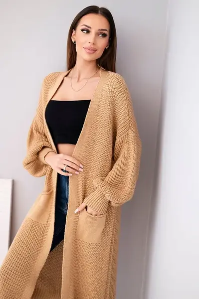 Svetr dlouhý cardigan camel