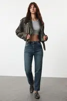 Trendyol Dark Blue High Waist Straight Jeans