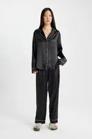 DEFACTO Fall In Love Pajama Set Satin Long Sleeve Top Elastic Waist Bottom