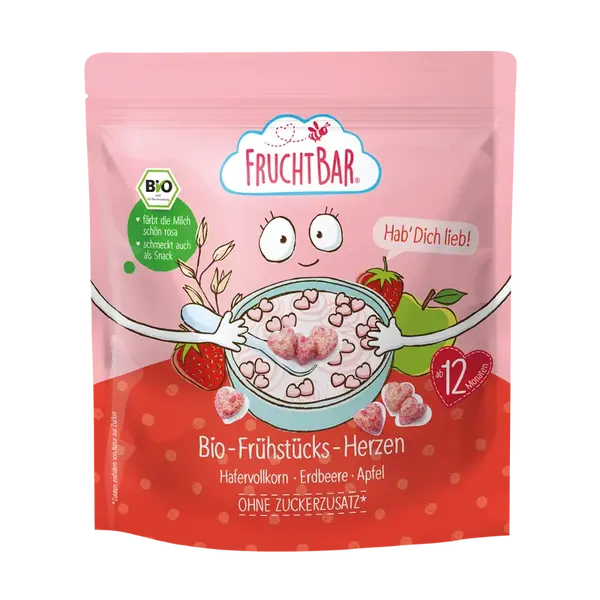 FRUCHTBAR BIO Cereálie v tvare srdiečok s jahodami a jablkom 125 g