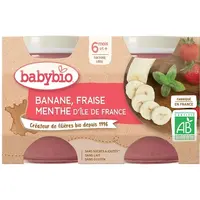BABYBIO Jablko banán a jahody s mátou 2 x 130 g