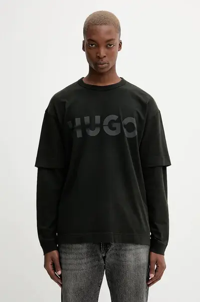 Bavlnené tričko s dlhým rukávom Hugo Blue Nenzyon