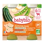 BABYBIO Menu hrášok a paštrnák s cuketou a teľacím mäsom (2x 200 g)