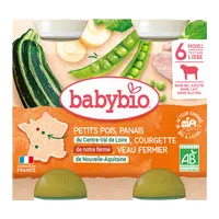 BABYBIO Menu hrášok a paštrnák s cuketou a teľacím mäsom (2x 200 g)