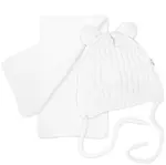 Zimná čiapka na zaväzovanie s brmbolcami + šál - biela, vel. 74/80