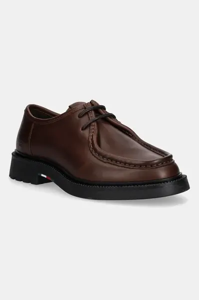 Kožené polobotky Tommy Hilfiger HILFIGER COMFORT LWT LTH MOC TOE pánské, hnědá barva, FM0FM05588