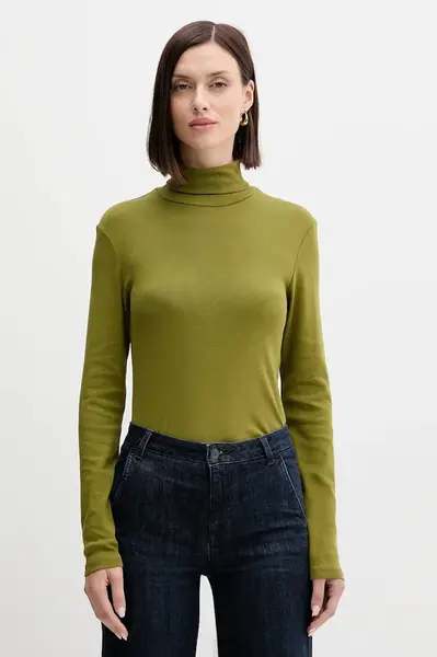 Bavlněné tričko s dlouhým rukávem United Colors of Benetton modrá barva, s golfem, 3GA2E2224