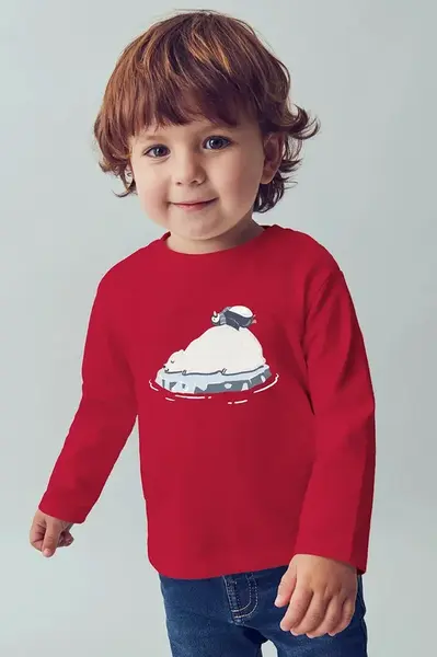 Dětské bavlněné tričko s dlouhým rukávem Mayoral červená barva, s potiskem, 2071