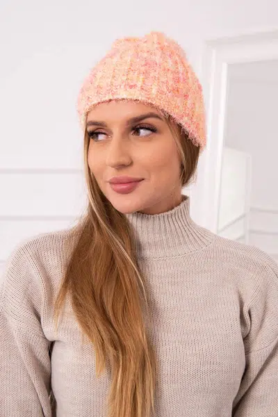 Women's cap Cina K259 ecru + raspberry