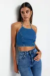 Trendyol tmavě modrý džínový bustier na vzpírání