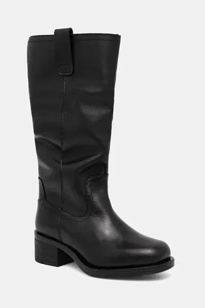 Kožené kozačky Fly London RINT246FLY černá barva, na plochém podpatku, P145346000