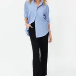 Trendyol Sky Blue Single Pocket Boyfriend Woven Cotton Shirt