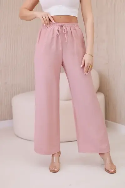 Kesi Włoski Viskózové kalhoty se širokými nohavicemi tmavě pudrově růžová