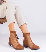 Gemre Brown Mesh Block Heel Ankle Boots Melarka