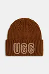 Čepice z vlněné směsi UGG CHUNKY hnědá barva, 102345