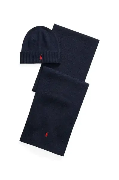 Vlněná čepice a šála Polo Ralph Lauren černá barva, 710951146