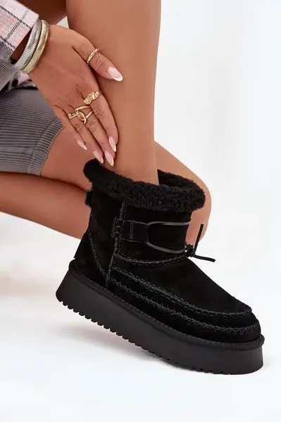 BIG STAR SHOES Semišové zimné čižmy pre ženy s ozdobnými švami Big Star