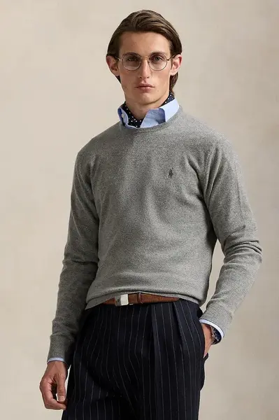 Vlněný svetr Polo Ralph Lauren pánský, šedá barva, 710974148