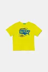 Dětské bavlněné tričko United Colors of Benetton zelená barva, s potiskem, 3JERG10JQ