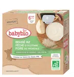 BABYBIO Rýžová kaše s broskví a hruškou 4 x 85 g