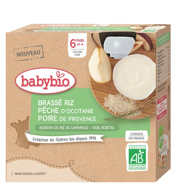 BABYBIO Rýžová kaše s broskví a hruškou 4 x 85 g