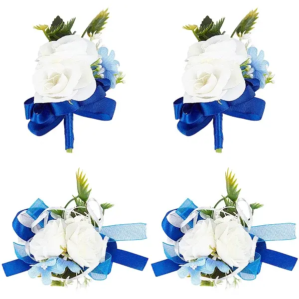 Silk Cloth Wrist Corsage & Flower Boutonniere Brooch