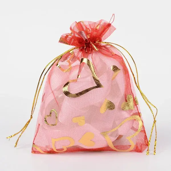 Heart Printed Organza Bags