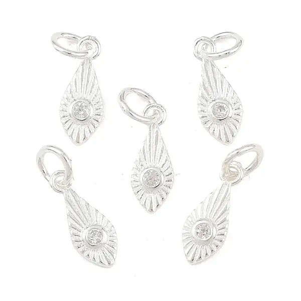 925 Sterling Silver Pave Clear Cubic Zirconia Feather Charms