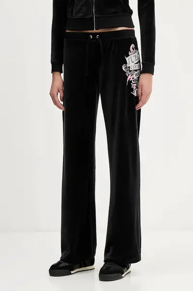 Velurové teplákové kalhoty Juicy Couture Wrap You Up dámské, černá barva, s potiskem, JCNBJ126452