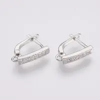 Brass Micro Pave Cubic Zirconia Hoop Earring Findings with Latch Back Closure