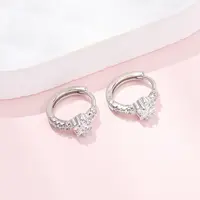 Star 925 Sterling Silver Micro Pave Clear Cubic Zirconia Hoop Earrings