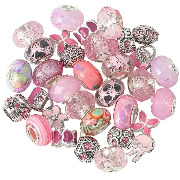 Alloy Rhinestone/Resin European Beads