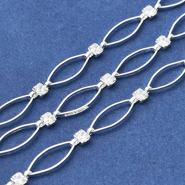 Handmade Brass Pave Clear Cubic Zirconia Horse Eye Link Chains