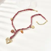 304 Stainless Steel Heart & Glass Leaf Flower Pendant Printed Polyester Cord Necklaces for Women