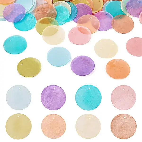 80Pcs 8 Colors Spray Painted Natural Capiz Shell Pendants