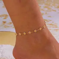 Flower Brass Enamel Link Anklets