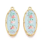 Printed Style 304 Stainless Steel Oval with Flower Pattern Pendants