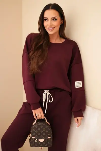 Kesi Włoski Komplet bluza + spodnie maslo tmavý bordový