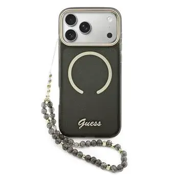 Zadní kryt Guess IML Glitter Script Strap MagSafe pro Apple iPhone Air, černá