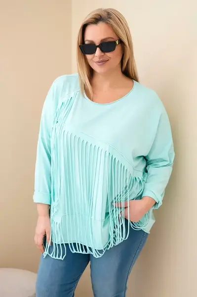 Plus size dámska blúzka s strapcami, mätová