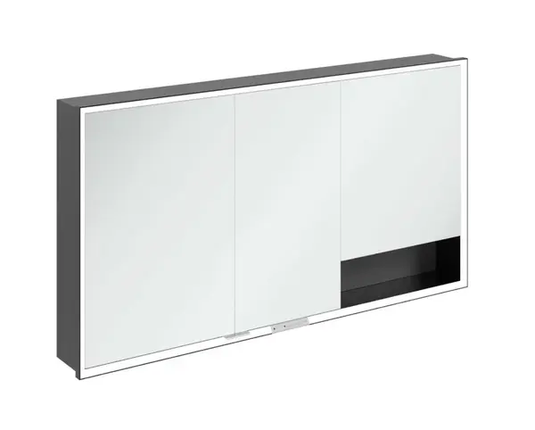 Villeroy & Boch My View+ - Zrkadlová skrinka s LED osvetlením 140x75x17 cm, 3 dvierka, grafit/matná čierna B48214VR