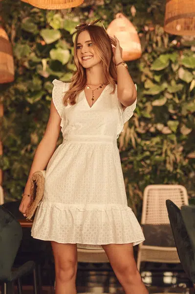 Openwork cotton dress Ecru