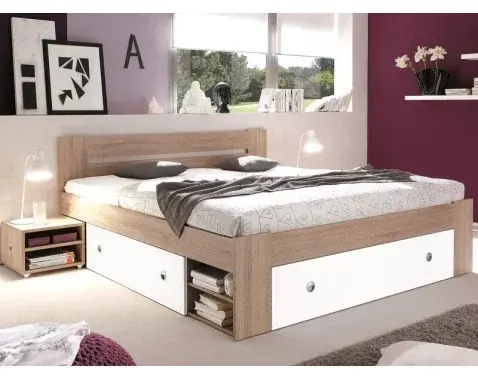 Posteľ s nočnými stolíkmi Stefan 140x200 cm, dub sonoma/biela%