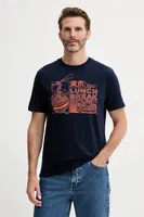 Bavlněné tričko United Colors of Benetton tmavomodrá barva, s potiskem, 3I1XU10A4